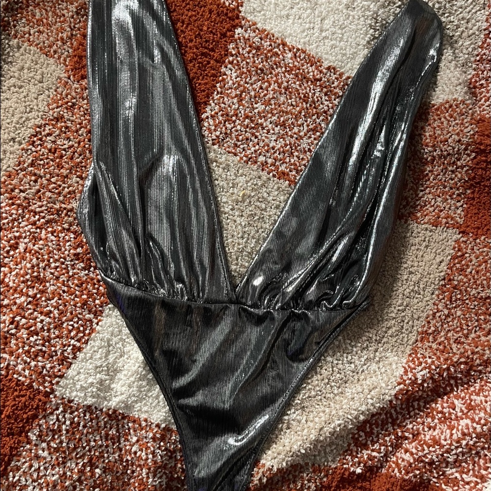 silver plunge bodysuit